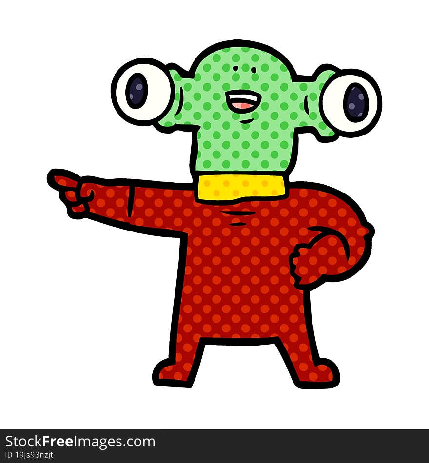 friendly cartoon alien pointing. friendly cartoon alien pointing