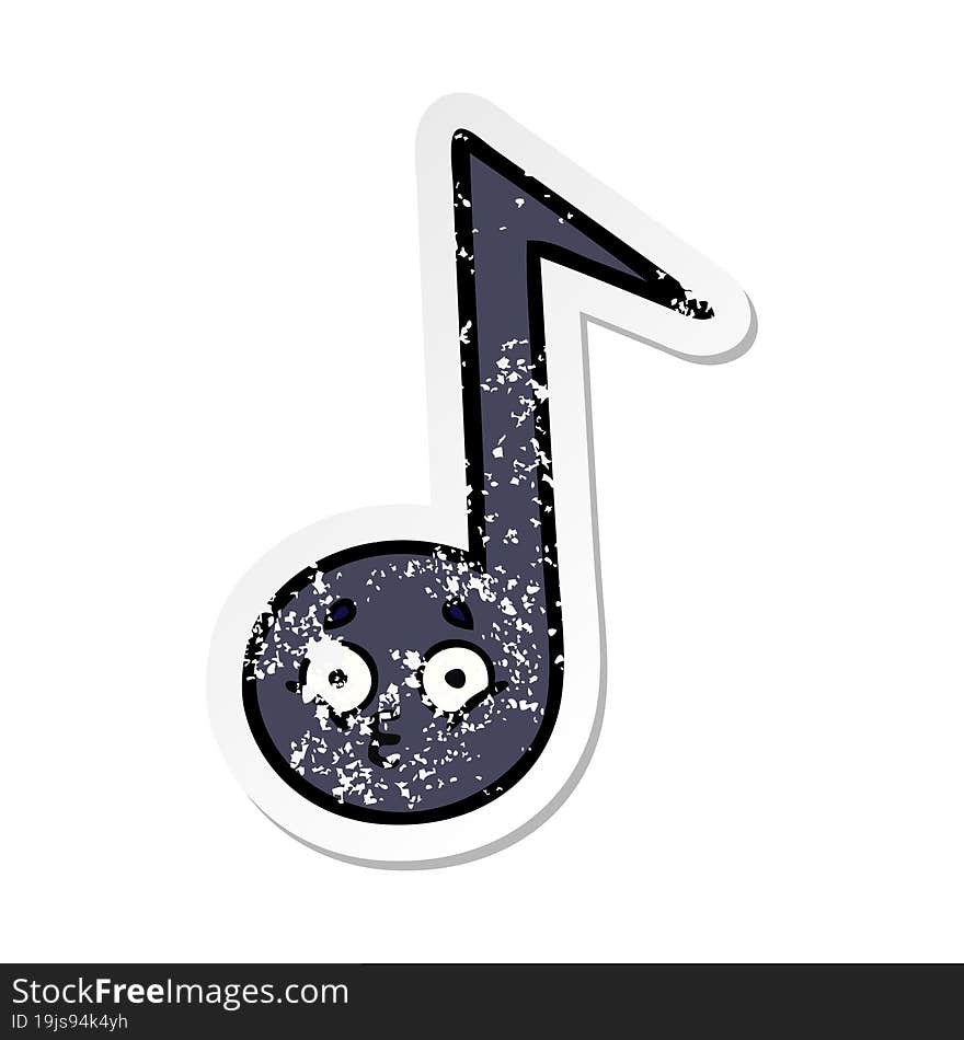 Distressed Sticker Of A Cute Cartoon Musical Note