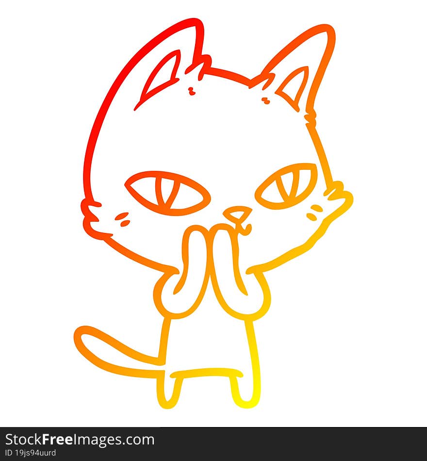 warm gradient line drawing cartoon cat staring