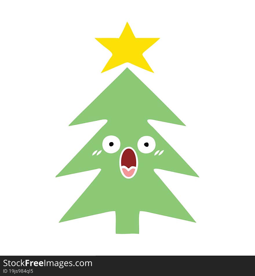 flat color retro cartoon christmas tree