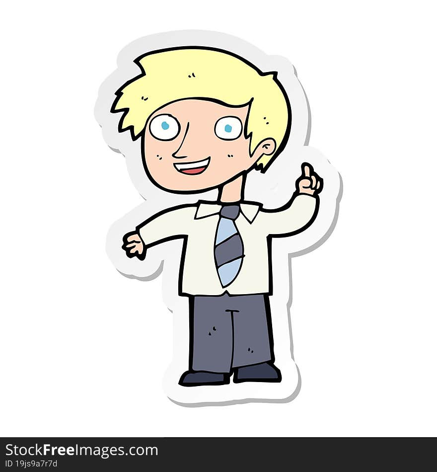 sticker of a cartoon school boy with idea