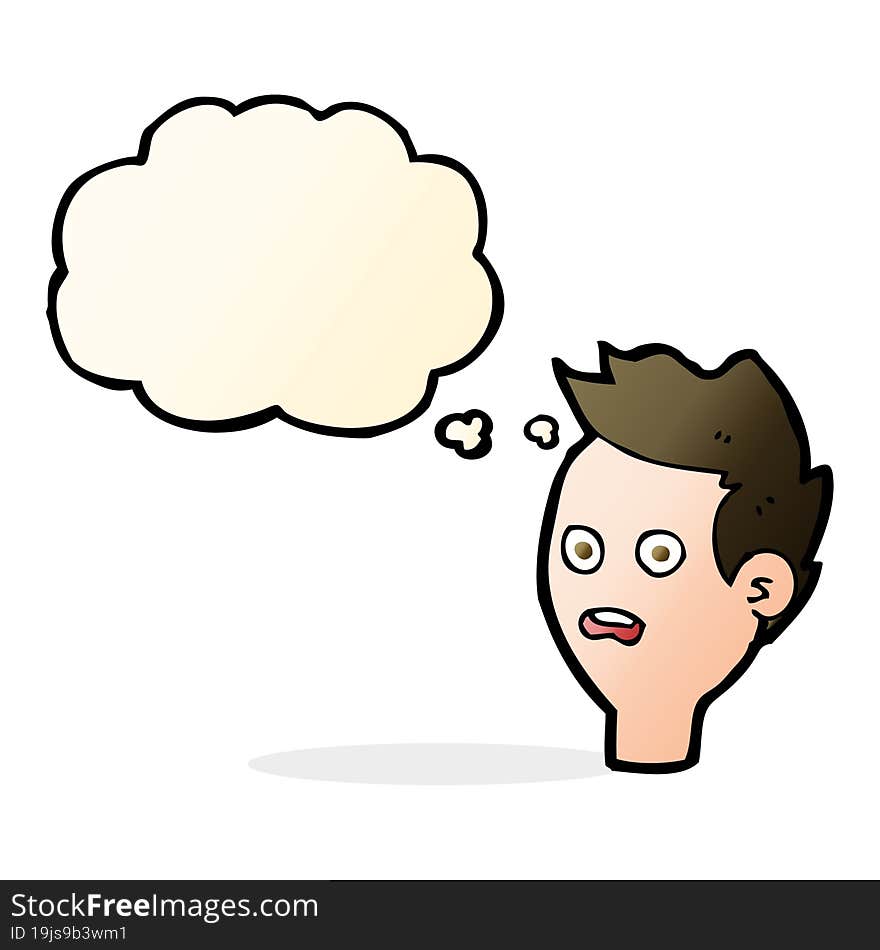 cartoon shocked man with thought bubble