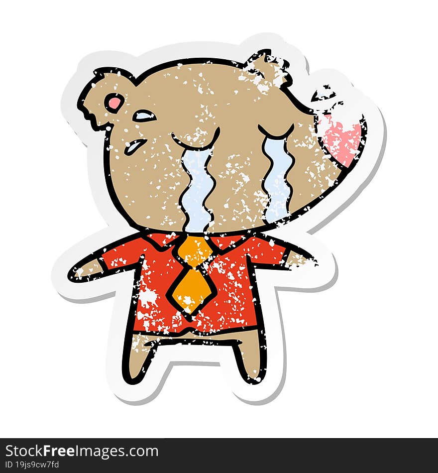 distressed sticker of a cartoon crying bear in shirt