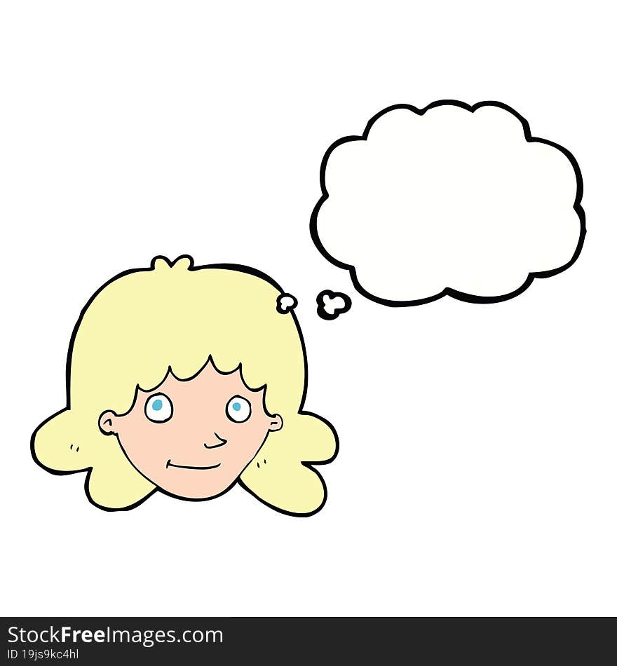 Cartoon Happy Female Face With Thought Bubble