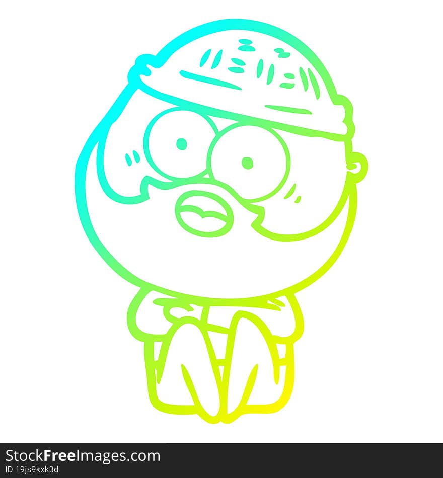 cold gradient line drawing cartoon surprised bearded man