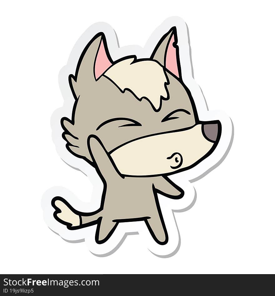 Sticker Of A Cartoon Waving Wolf Whistling