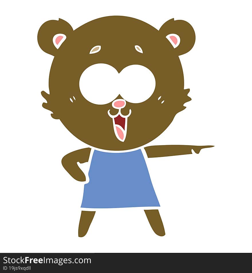 Laughing Pointing Teddy Bear Flat Color Style Cartoon