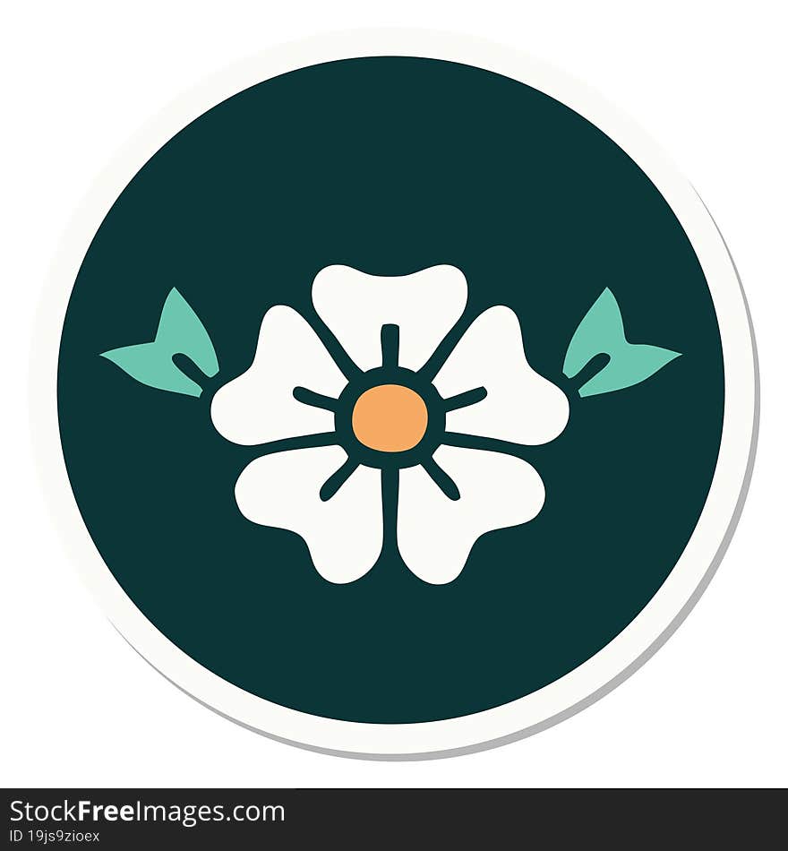 sticker of tattoo in traditional style of a flower. sticker of tattoo in traditional style of a flower