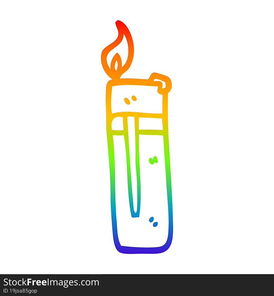 rainbow gradient line drawing of a cartoon disposable lighter