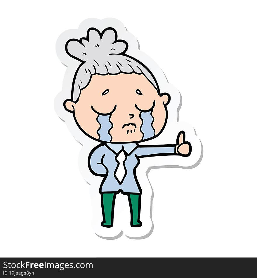 sticker of a cartoon crying businesswoman