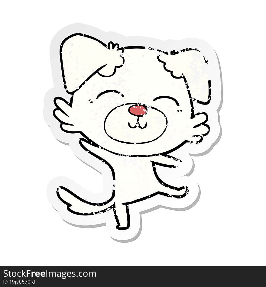 distressed sticker of a cartoon dog doing a happy dance