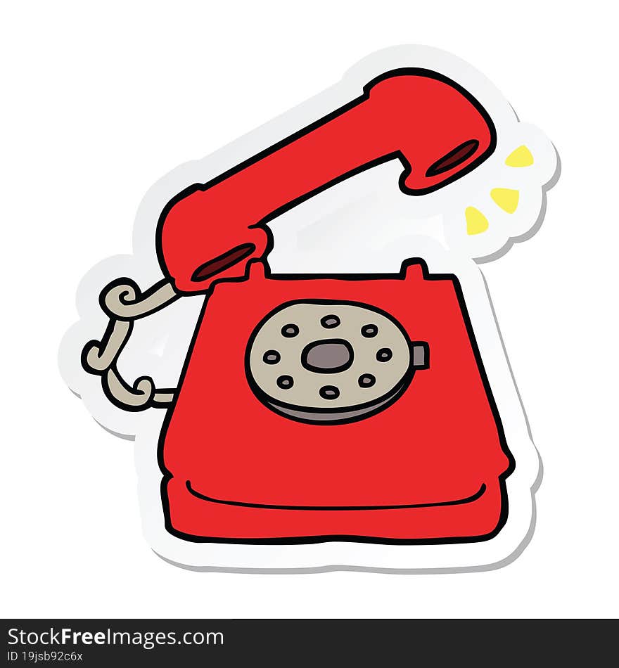 Sticker Of A Cartoon Ringing Telephone