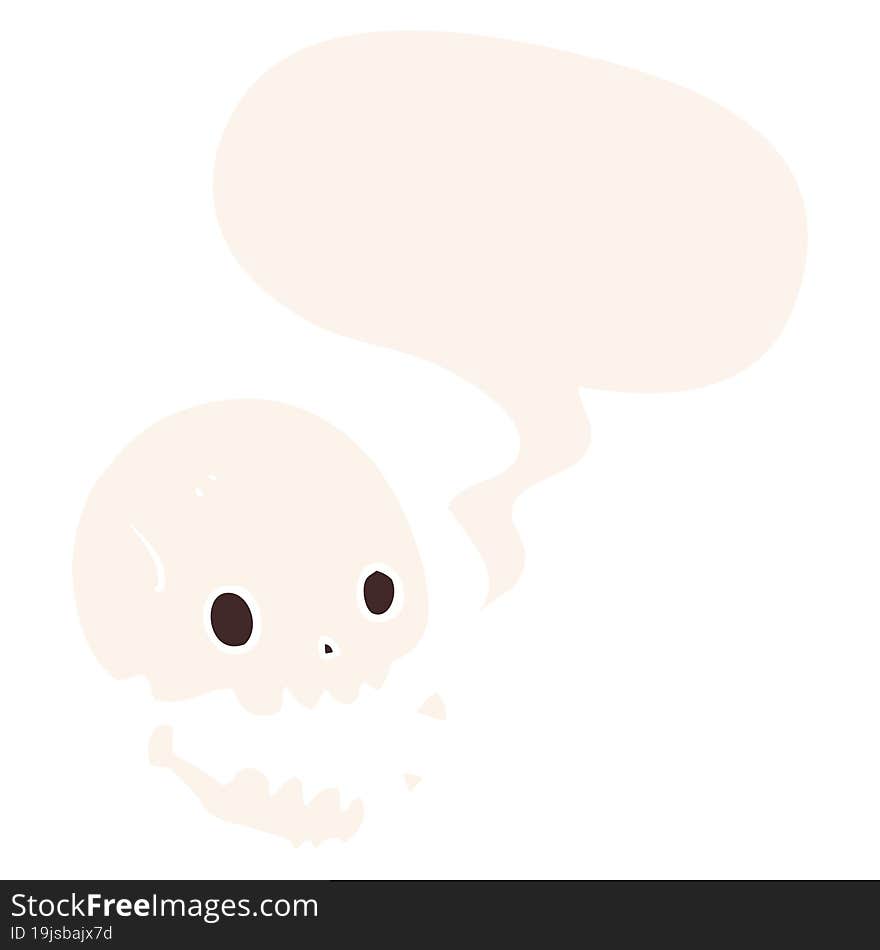 Cartoon Spooky Skull And Speech Bubble In Retro Style