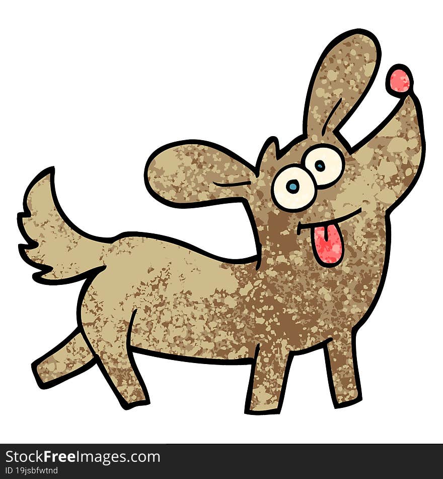 Grunge Textured Illustration Cartoon Happy Dog