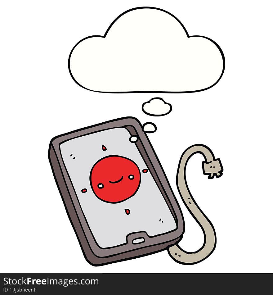 cartoon mobile phone device with thought bubble