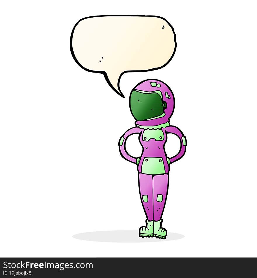 cartoon female astronaut with speech bubble