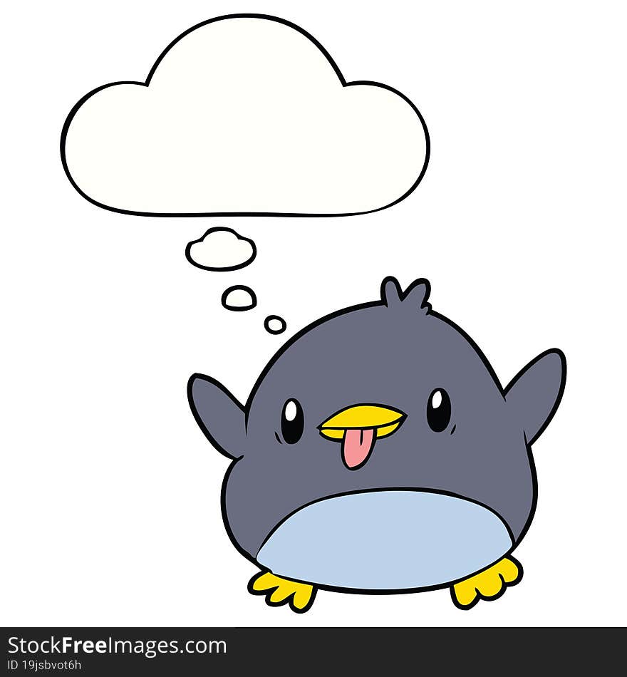 cute cartoon penguin with thought bubble. cute cartoon penguin with thought bubble