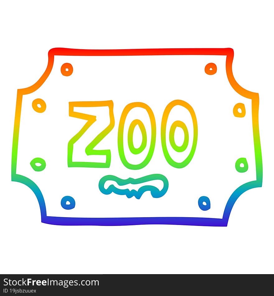 rainbow gradient line drawing of a cartoon zoo sign