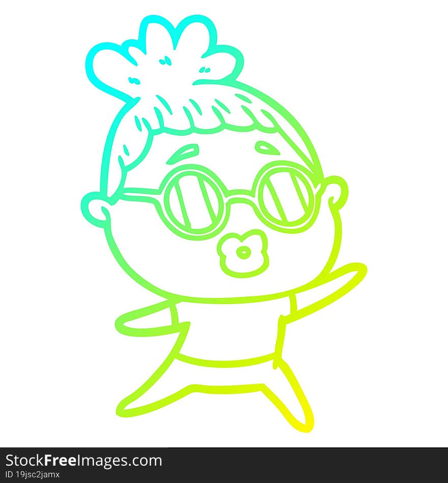 Cold Gradient Line Drawing Cartoon Dancing Woman Wearing Sunglasses