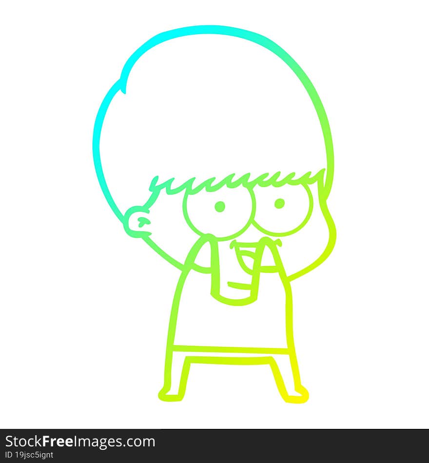 Cold Gradient Line Drawing Happy Cartoon Boy