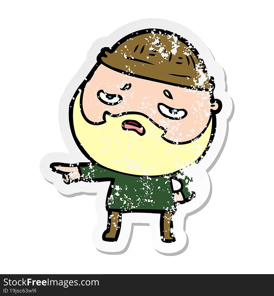 distressed sticker of a cartoon worried man with beard