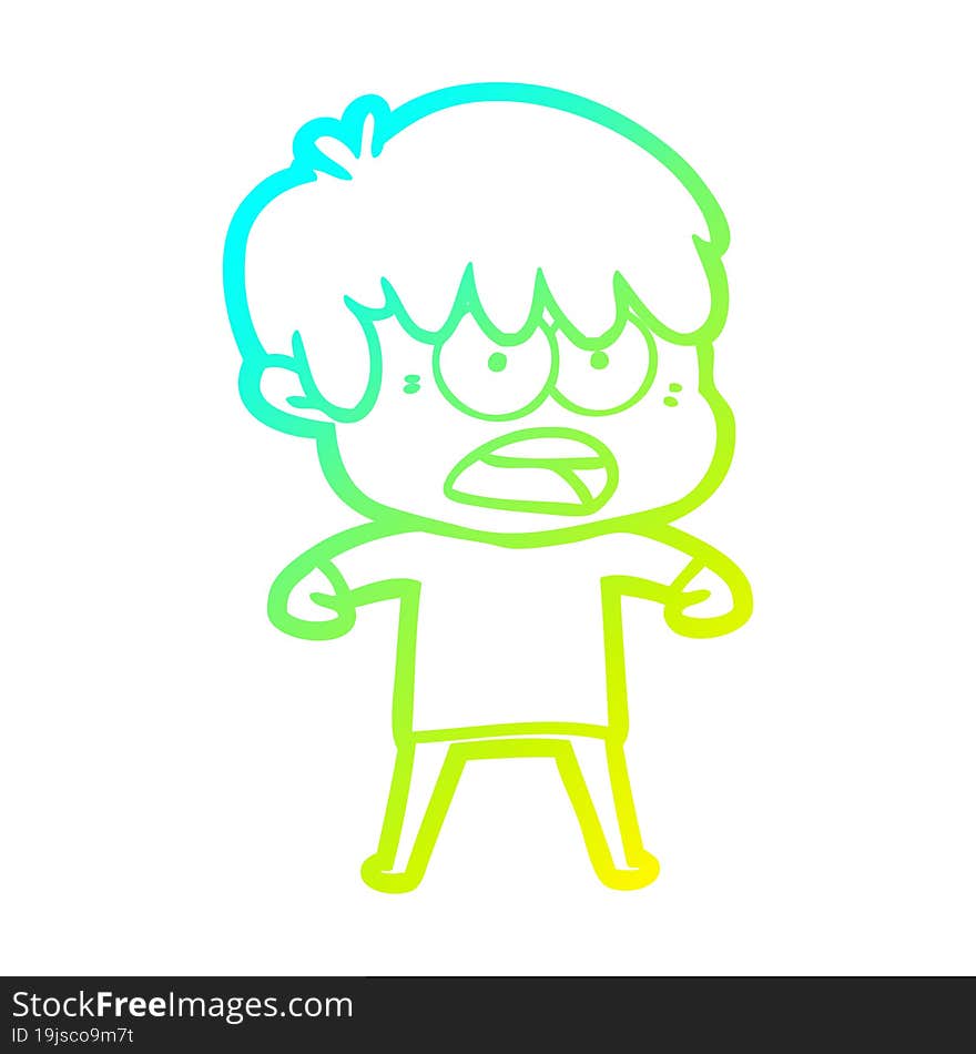 cold gradient line drawing worried cartoon boy