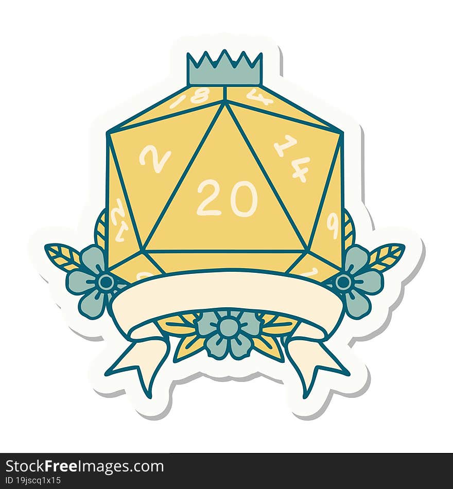 natural 20 critical hit D20 dice roll sticker