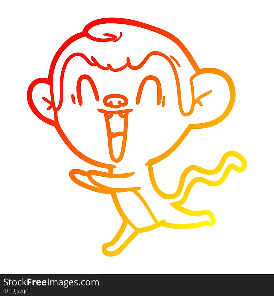 warm gradient line drawing of a cartoon laughing monkey