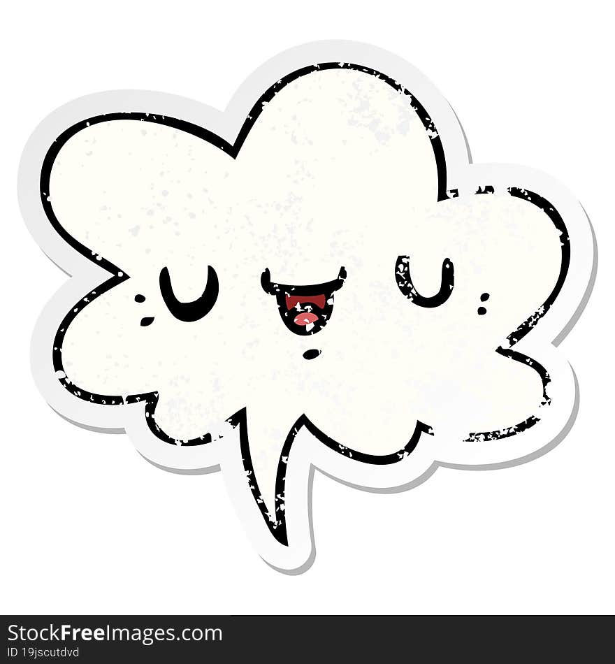 happy cartoon face and speech bubble distressed sticker