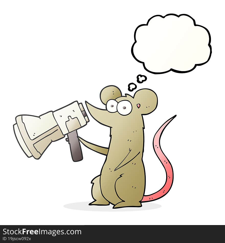 freehand drawn thought bubble cartoon mouse with megaphone