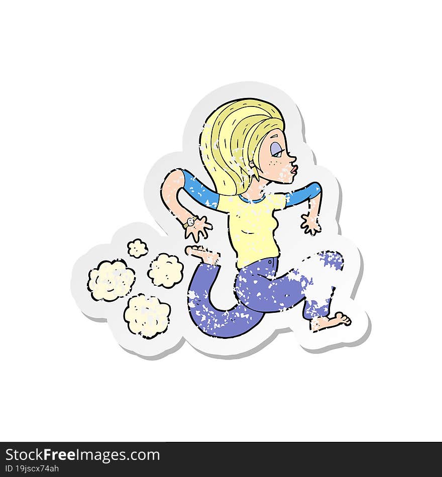 retro distressed sticker of a cartoon running woman