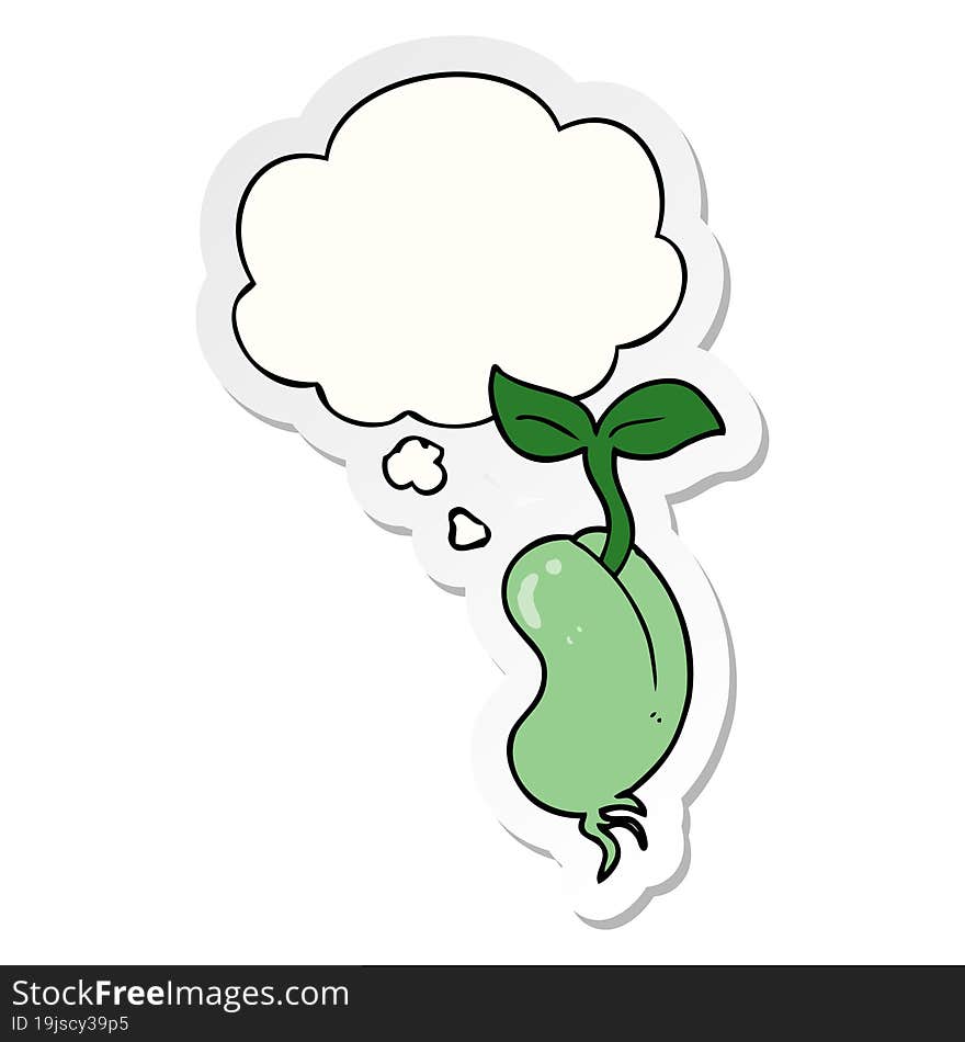 cartoon sprouting seed and thought bubble as a printed sticker