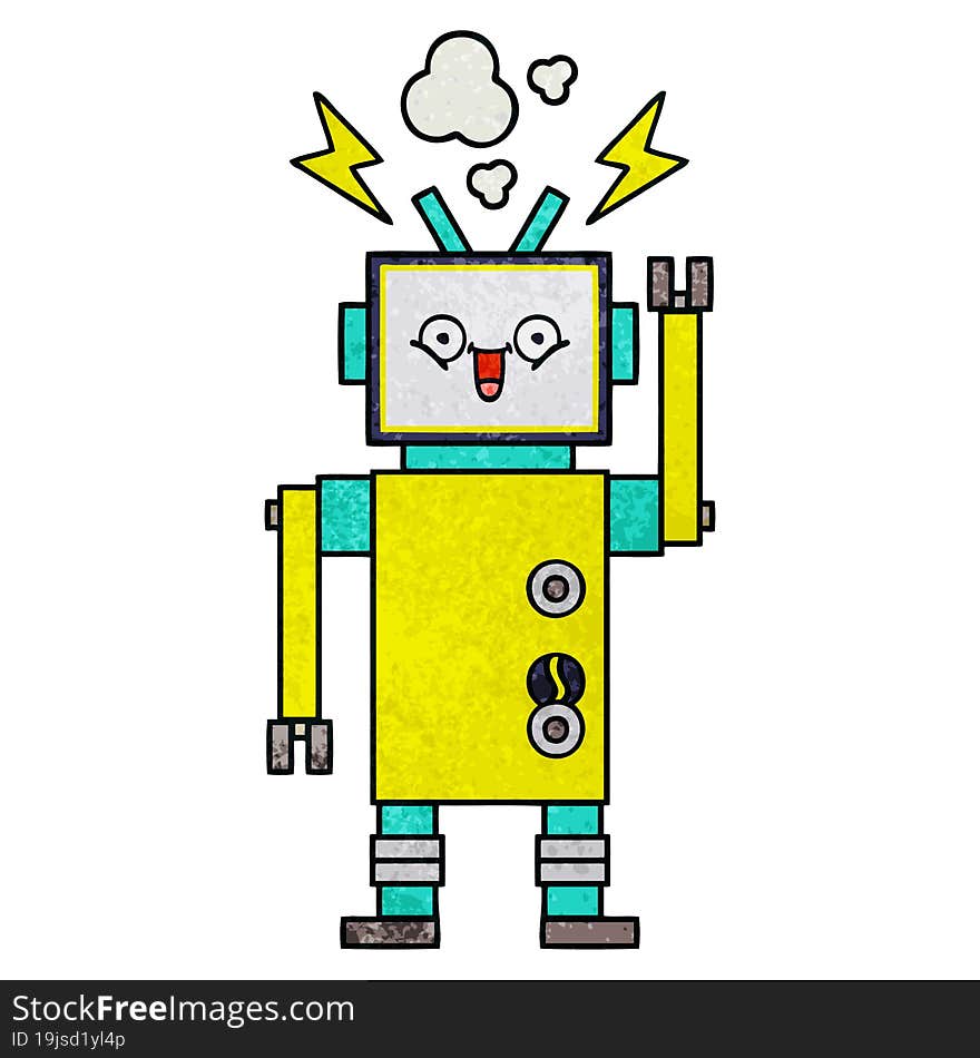 Retro Grunge Texture Cartoon Happy Robot