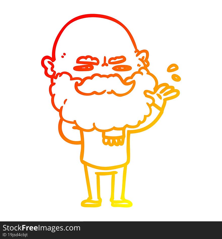 Warm Gradient Line Drawing Cartoon Dismissive Man With Beard Frowning