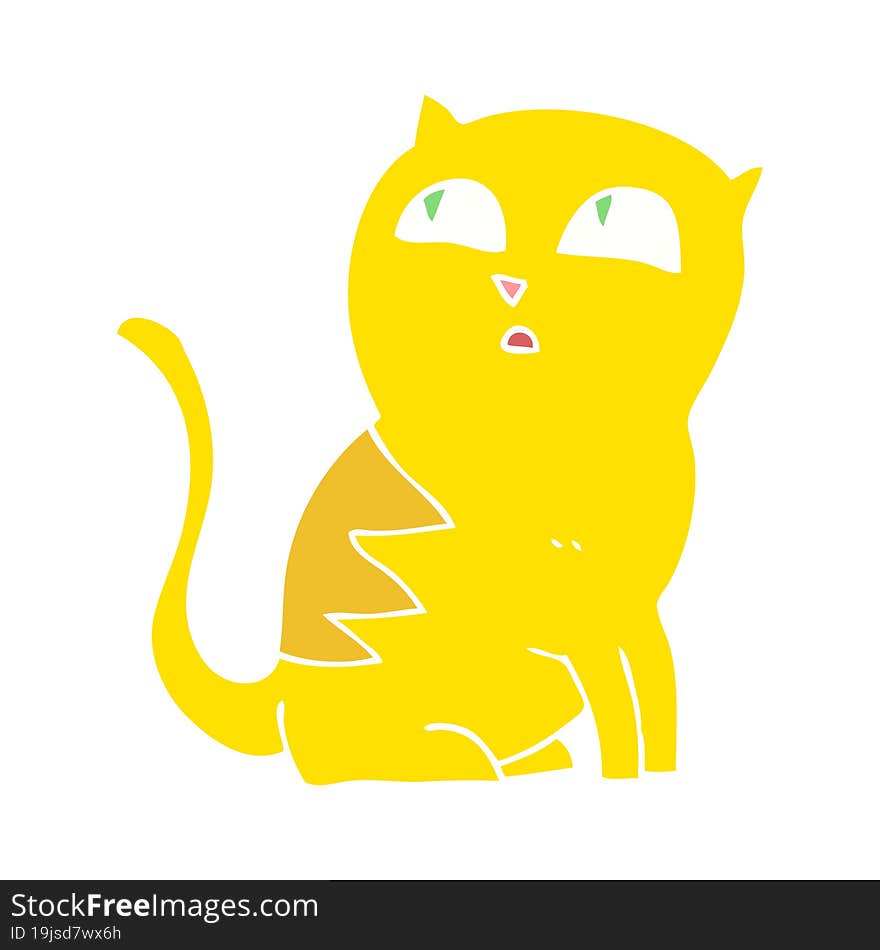 Flat Color Illustration Of A Cartoon Cat