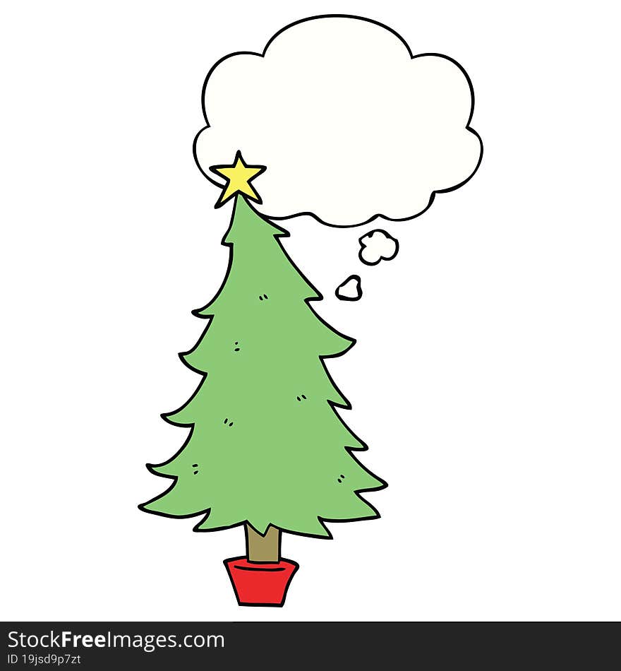 cartoon christmas tree with thought bubble. cartoon christmas tree with thought bubble