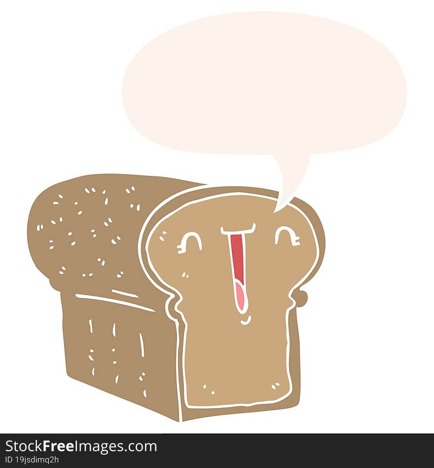 cute cartoon loaf of bread and speech bubble in retro style