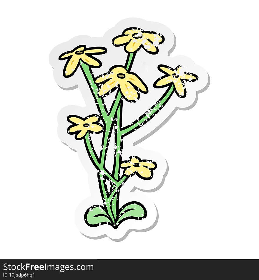 distressed sticker of a cartoon flower