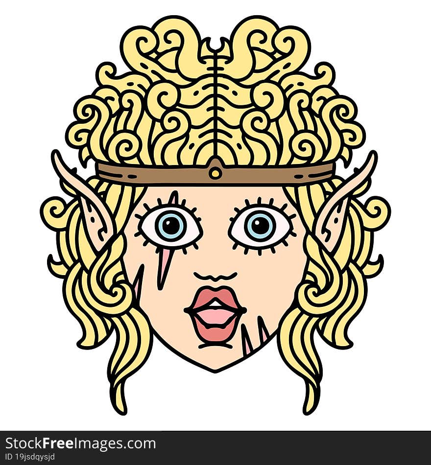 Retro Tattoo Style elf barbarian character face. Retro Tattoo Style elf barbarian character face