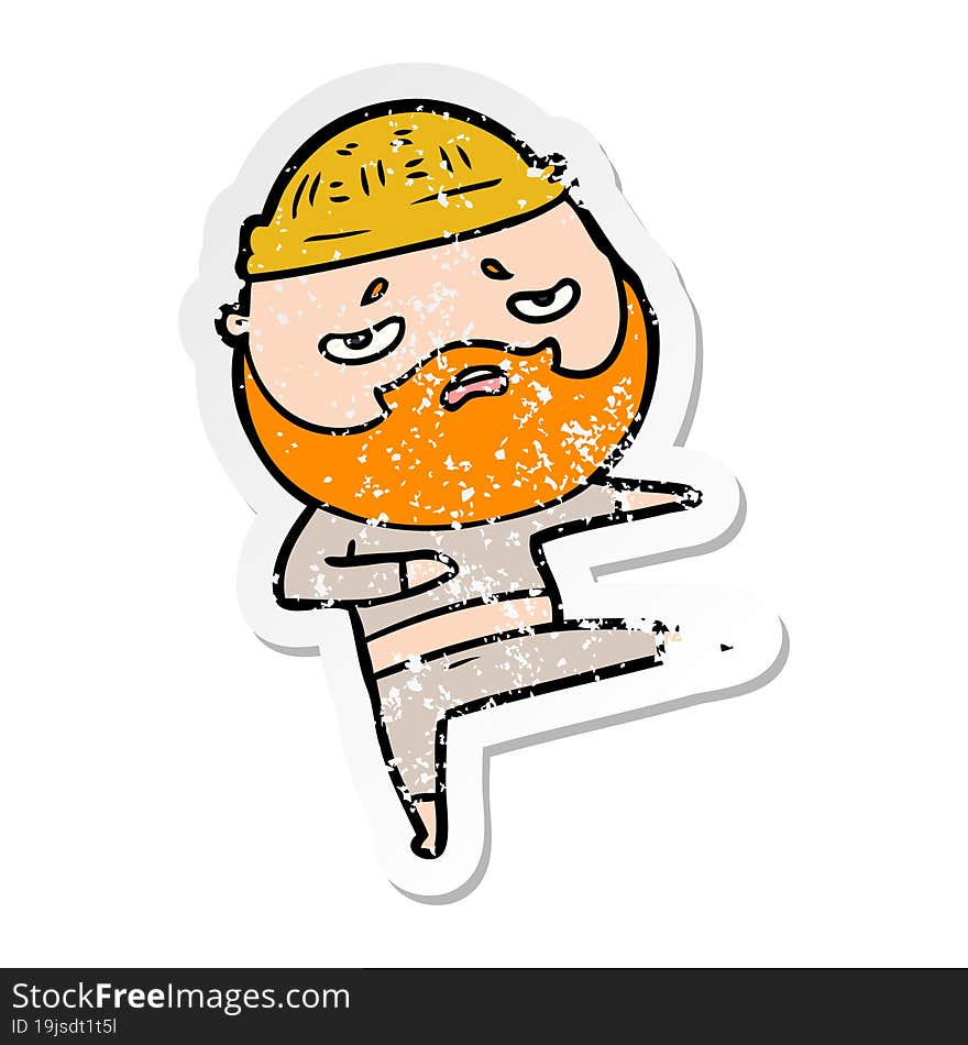 distressed sticker of a cartoon worried man with beard