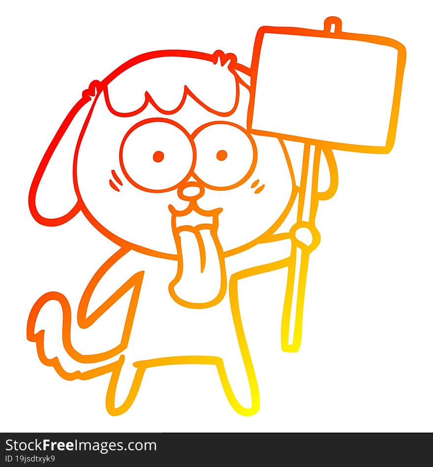 Warm Gradient Line Drawing Cute Cartoon Dog