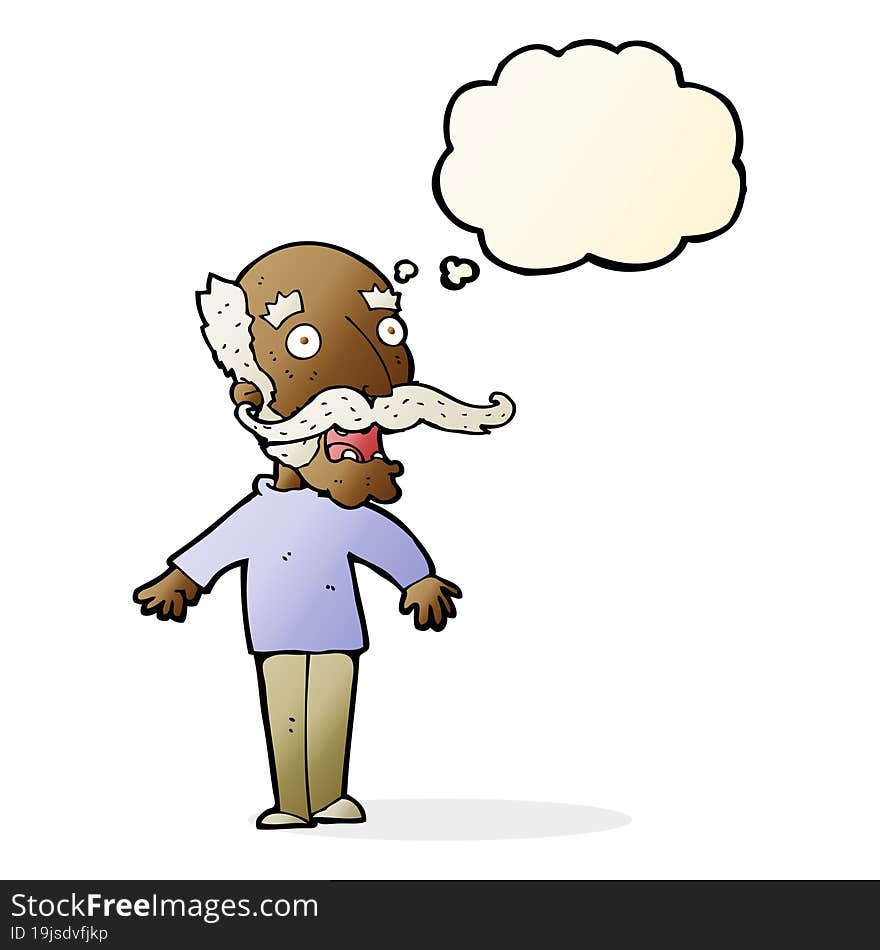 Cartoon Old Man Gasping In Surprise With Thought Bubble