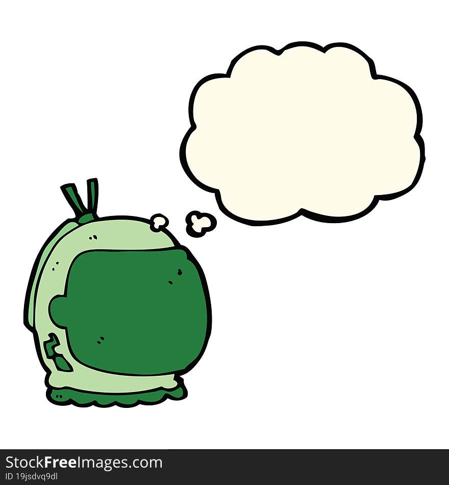 cartoon astronaut helmet with thought bubble