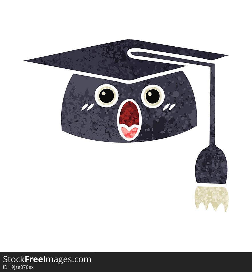 retro illustration style cartoon graduation hat