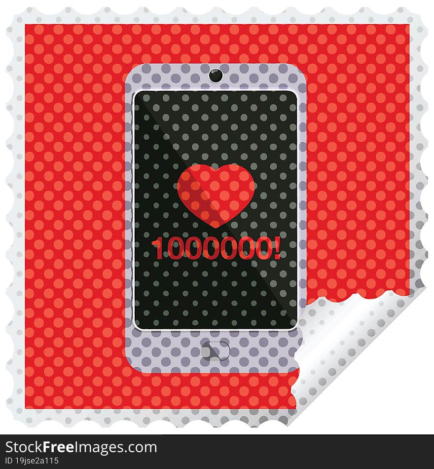 mobile phone showing 1000000 likes graphic vector illustration square sticker stamp