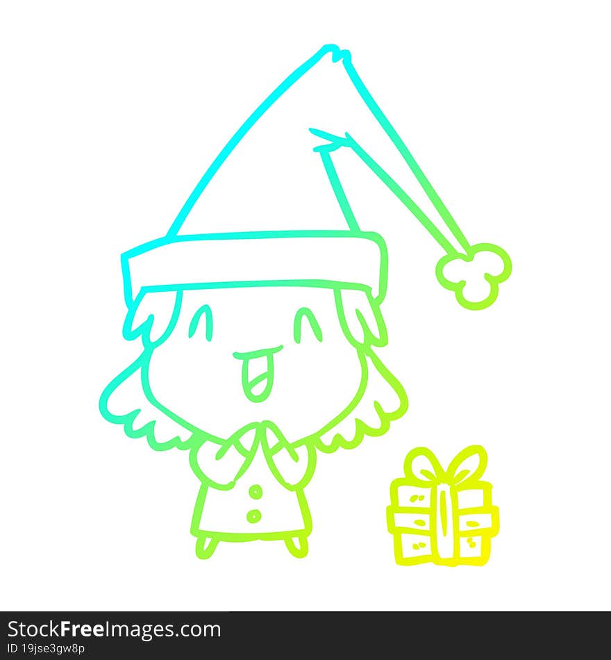 cold gradient line drawing of a girl wearing christmas hat