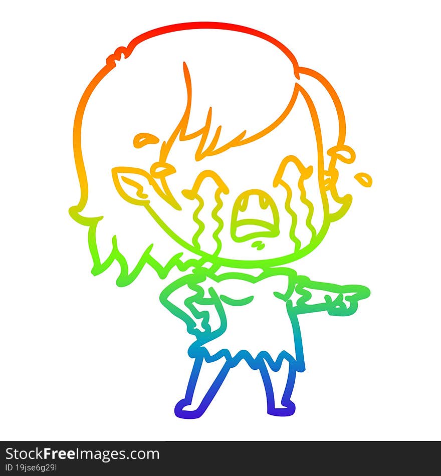 rainbow gradient line drawing cartoon crying vampire girl