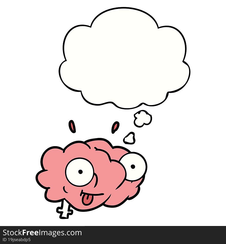 funny cartoon brain with thought bubble. funny cartoon brain with thought bubble