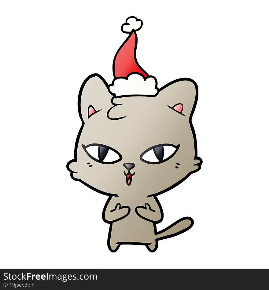 gradient cartoon of a cat wearing santa hat