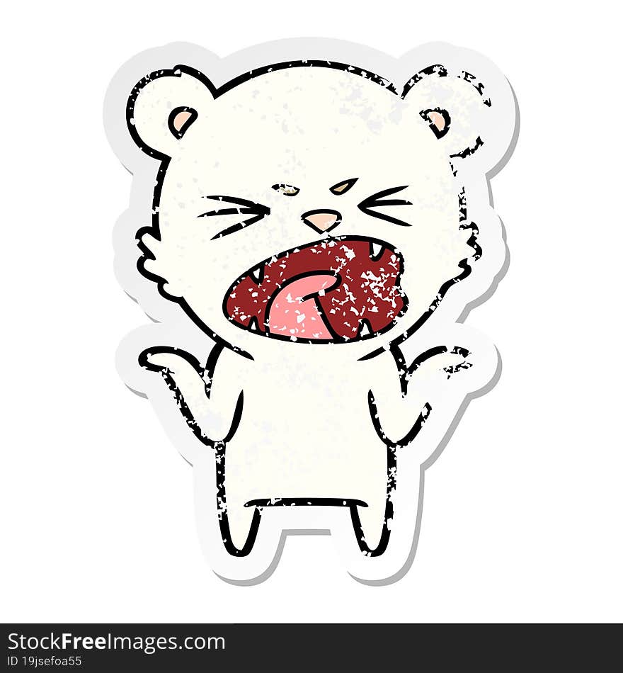 distressed sticker of a angry cartoon polar bear